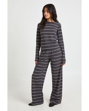 Boohoo Striped Cotton Long Sleeve Top And Trouser Co Ord - Blue