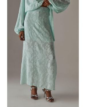 Warehouse Chiffon Jacquard Bias Maxi Skirt - Green