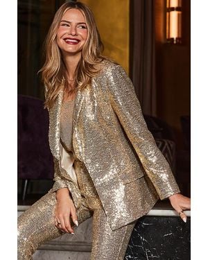 Sosandar Sequin Single Breasted Blazer - Brown