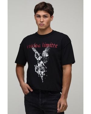 BoohooMAN Oversized Boxy Reversed Seams Gothic Printed T-Shirt - Black