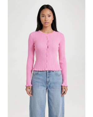 Boohoo Rib Knit Lettuce Edge Cardigan - Red