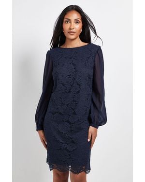 Wallis Petite Lace Chiffon Cowl Back Shift Dress - Blue