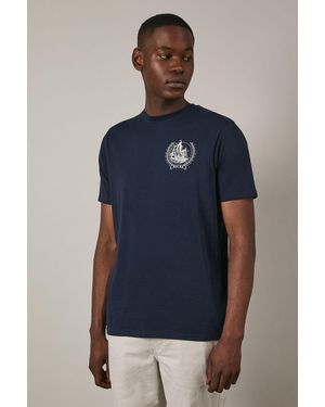 MAINE Costal Print T-Shirt Cotton - Blue