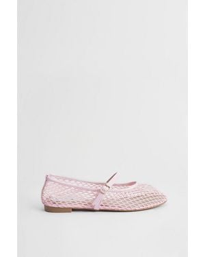 Oasis Billie Faux Leather Mesh Mary-Jane Ballet Court Shoes - Pink