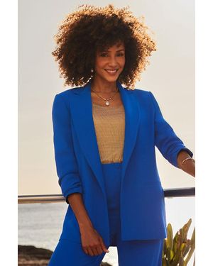 Sosandar Cobalt Ruched Sleeve Longline Blazer - Blue