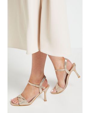 Wallis Wide Fit Sally Metallic Textile Soft Twist Front High Stiletto Heel Sandals - Natural