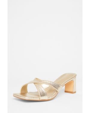 Quiz Wide Fit Cross Strap Mule Heels - Natural