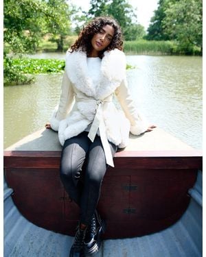 Blue Vanilla Pu Faux Fur Trimmed Belted Coat - Green