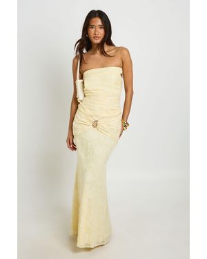 Boohoo Bardot Jacquard Lace Up Back Top - Natural