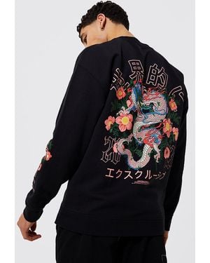 BoohooMAN Oversized Dragon Floral Graphic Sweatshirt - Blue
