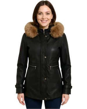 Infinity Leather Hooded Parka Jacket-Charleville Lamb Leather - Black