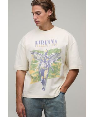 BoohooMAN Oversized Boxy Nirvana License Print T-Shirt - Natural