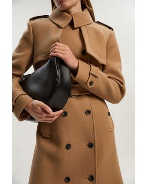 Karen Millen Wool Pu Mix Tailored Belted Trench Maxi Coat - Brown