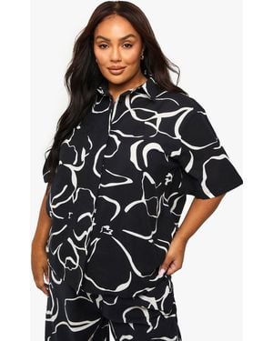 Boohoo Plus Abstract Floral Textured Shirt - Black