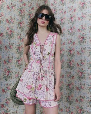 River Island Corset Top Floral Printed Cotton V-Neck - Grey