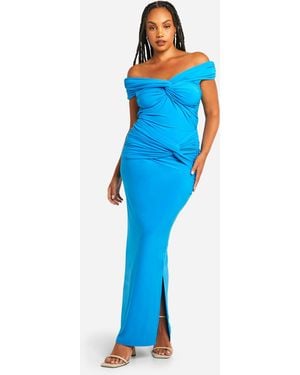 Boohoo Plus Double Slinky Twist Detail Maxi Skirt - Blue