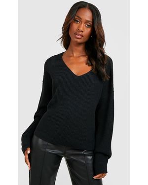 Boohoo Basic Crop V Neck Jumper - Black