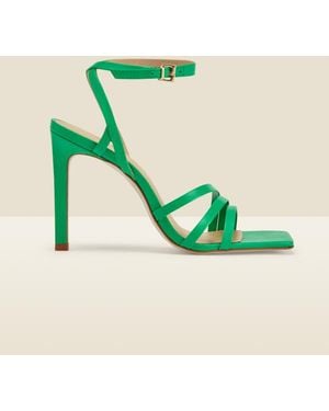 Sosandar Adelaide Leather Multi Strap Square Toe Sandal Suede - Green