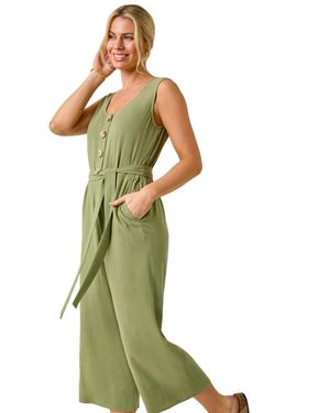 Roman Petite Button Front Jumpsuit - Green