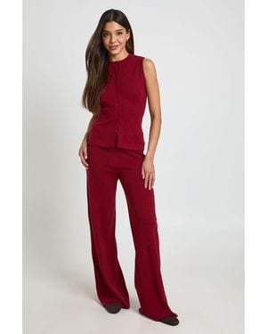 Boohoo Waistcoat And Wide Leg Trouser Knitted Co-Ord - Red