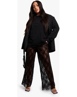 Boohoo Plus Lace Wide Leg Trousers - Black