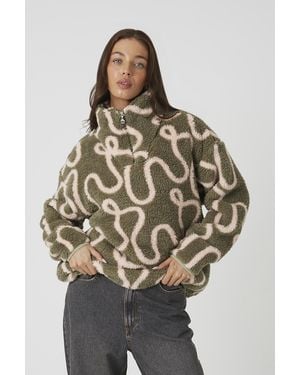 Brave Soul Sherpa Fleece Squiggle Print Sweatshirt - Grey