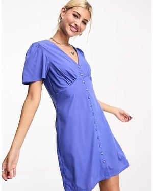 Noisy May V-Neck Button Down Mini Dress - Blue