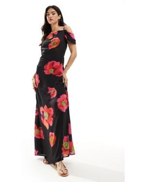 Vero Moda Off Shoulder Maxi Slip Dress - Red