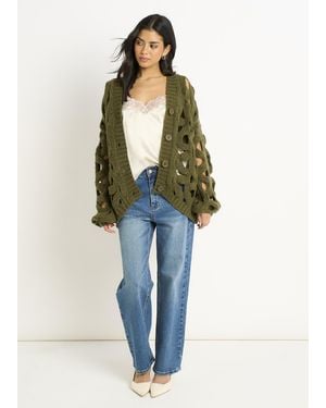 Gini London Hollow Chunky Knit Cardigan - Blue