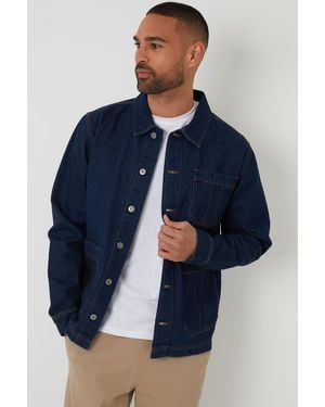 Threadbare Dark Rinse Wash Denim Utility Jacket - Blue