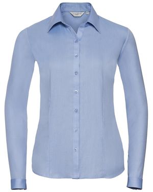 Russell Collection /Ladies Herringbone Long-Sleeved Shirt (Light) - Blue
