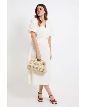 Wallis Textured Puff Sleeve Midi Dress - Natural