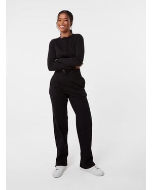 Pink Vanilla Wide Leg Ribbed Trousers - Black