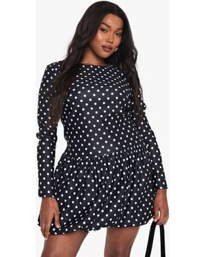 Boohoo Plus Polka Dot Puffball Mini Dress - Black