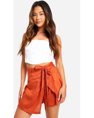 Boohoo Linen Look Belted Skort - White