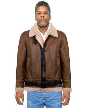 Infinity Leather Vintage Sheepskin Aviator Jacket- Kansas - Brown