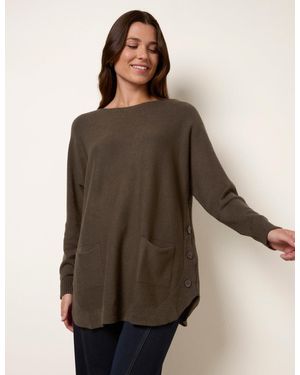 Blue Vanilla Pocket Slash Neck Jumper - Brown