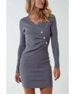 Blue Vanilla Cross Over Ribbed Dress - Blue