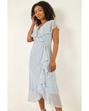 Roman Petite Ditsy Floral Frill Midi Dress - White