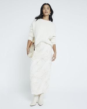 River Island Midi Pencil Skirt Petite 3D Texture - White