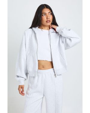 Boohoo Tall Boxy Balloon Sleeve Oversized Zip Through Hoodie - White