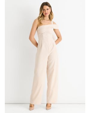Gini London Woven One Shoulder Wide Leg Jumpsuit - White