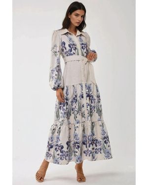 Hiccup Floral Print Maxi Dress With Shirt Collar - White