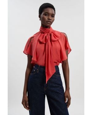 Karen Millen Pussy Bow Tie Woven Georgette Blouse - Red