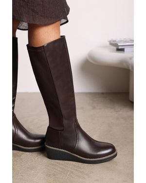 Where's That From Wheres 'Livia' Knee High Wedge Boot With Stitch Detail - Black