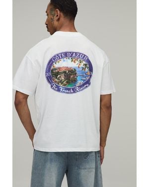 BoohooMAN Oversized French Riviera Oval Print T-Shirt - Grey