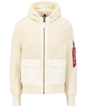 Alpha Industries Zip Hood Teddy Bomber Jacket - Natural