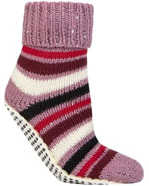 Elle 1 Pair Ladies Chunky Fair Isle Moccasin Grip Socks - Purple