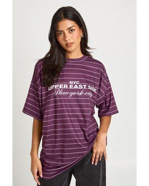 Boohoo Upper East Side Striped Soft T-Shirt - Purple