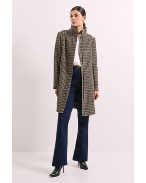 PRINCIPLES Check Funnel Zip Through Coat - Multicolour
